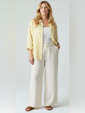 SIGRID OLSEN Striped Linen Blend Shirt